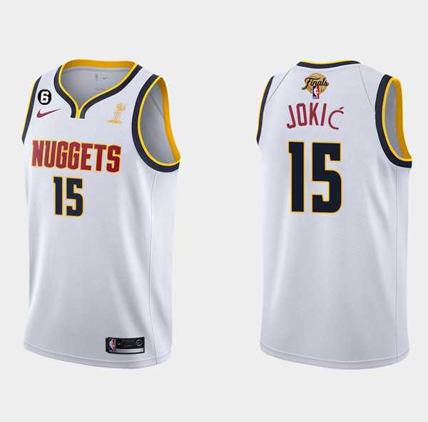 Men%27s Denver Nuggets #15 Nikola Jokic White 2023 Finals Champions Association Edition With NO.6 Patch Stitched Basketball Jersey->denver nuggets->NBA Jersey